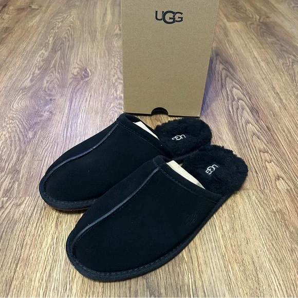 UGG black suede wool slippers slides slip on shoes women’s 8 new in box - Picture 2 of 9